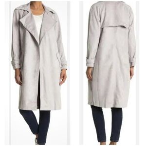 Bagatelle Collection Faux Suede Long Trench Coat (light gray) - medium